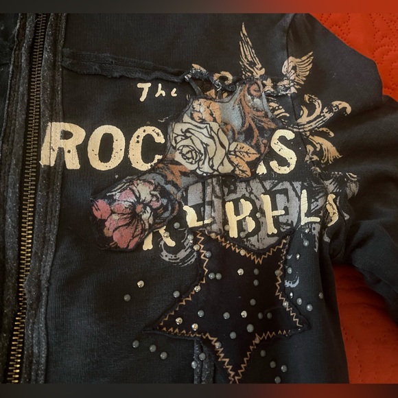 🛍️ Libertalia Black Motorcycle Biker “Rockers & Rebels” Zip Up Sweatshirt, Sz XS - Picture 10 of 12